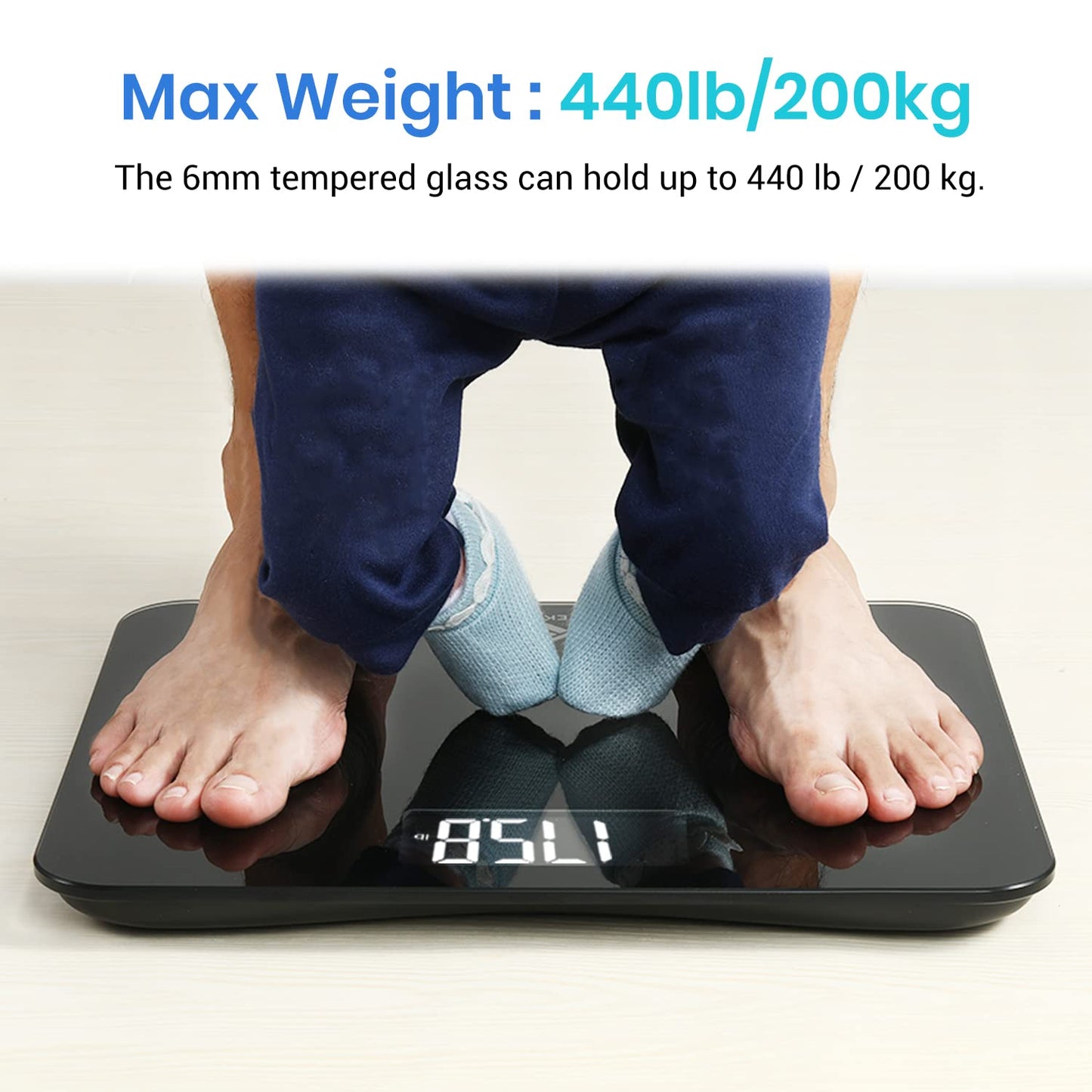 Etekcity Digital Body Weight Bathroom Scale, Large Blue LCD Backlight Display, High Precision Measurements,6mm Tempered Glass, 400 Pounds