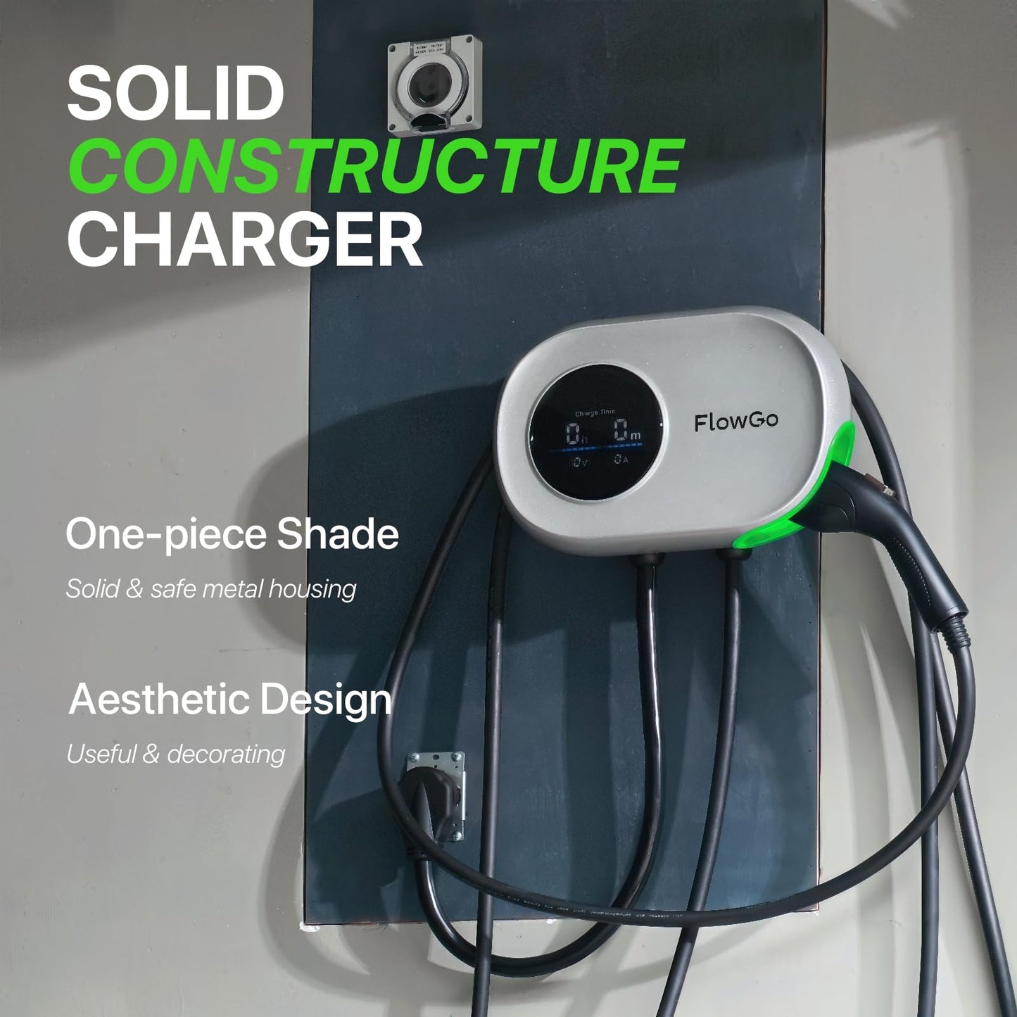 Level 2 Charger for Tesla 50A Smart Home Charger NACS 240V Tesla Charger 50 Apms Large Motion-Activate Display Screen One-Piece Housing Metal Case 25 FT Cable NEMA 14-50 Plug