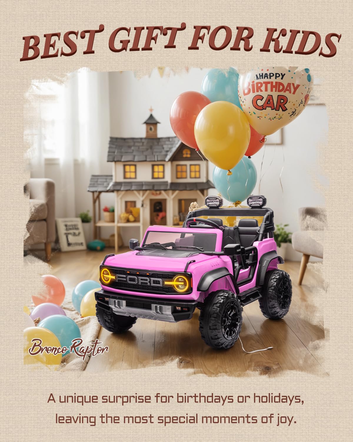 24V Ride on Toys for Big Kids, Licensed Ford Bronco Raptor Electric Car 2 Seater with Remote Control, Kids Ride on Cars w/ 2-Seater, 4.3 Mph Max Speed, Soft Start Function (24V, Black)