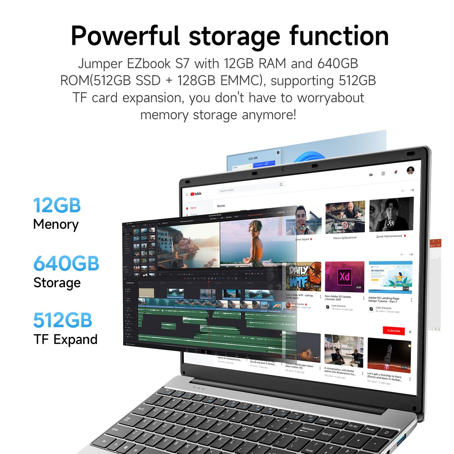 jumper Laptop, 12GB RAM 640GB Storage, 5305U Processor, Office 365-1 Year, 15.6 Inch Computer, FHD IPS Screen, 38Wh Battery, 2 Stereo Speakers, USB3.0 * 2, Type-C, WiFi-5.