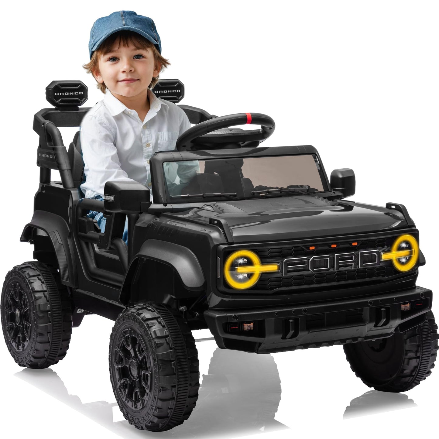 24V Ride on Toys for Big Kids, Licensed Ford Bronco Raptor Electric Car 2 Seater with Remote Control, Kids Ride on Cars w/ 2-Seater, 4.3 Mph Max Speed, Soft Start Function (24V, Black)