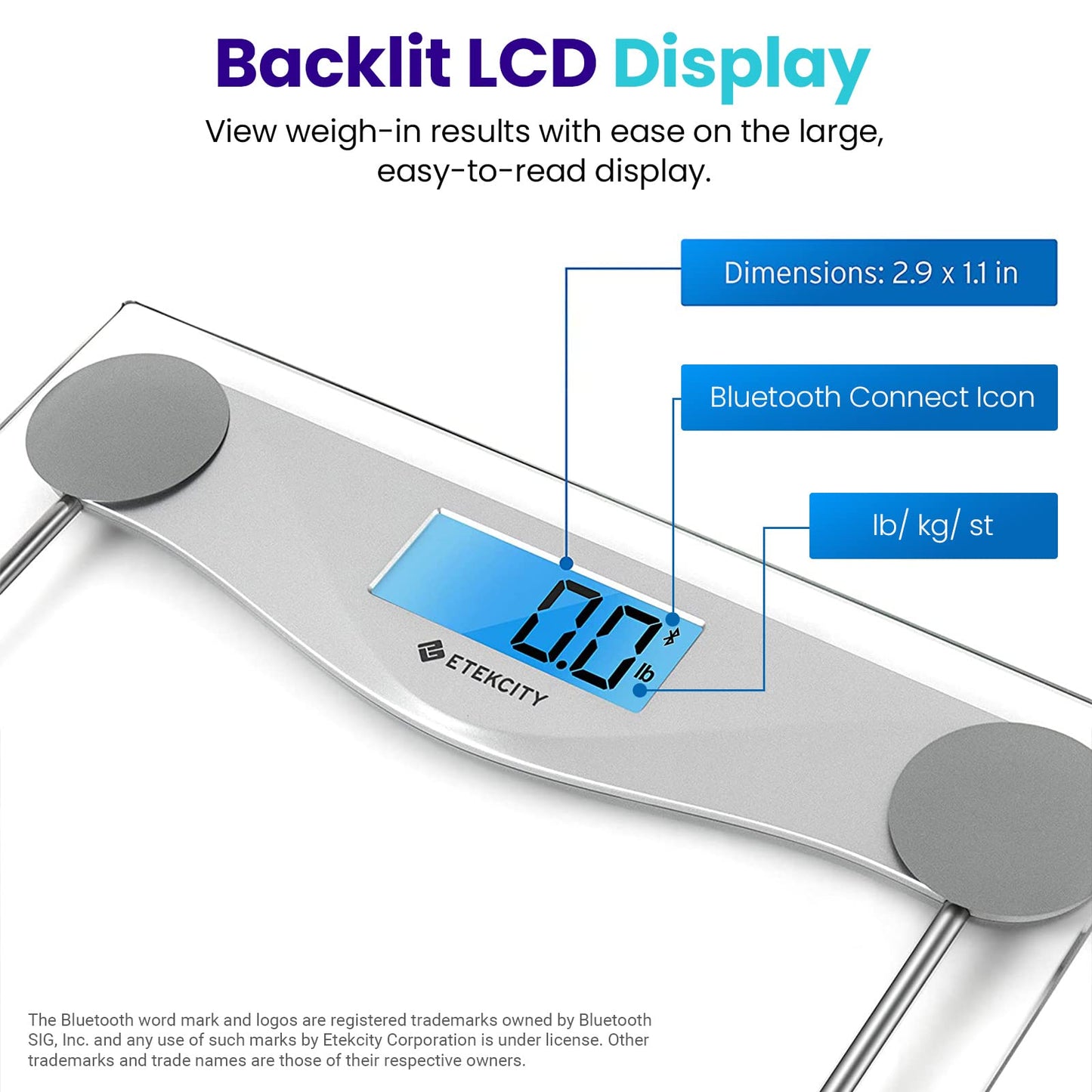 Etekcity Digital Body Weight Bathroom Scale, Large Blue LCD Backlight Display, High Precision Measurements,6mm Tempered Glass, 400 Pounds