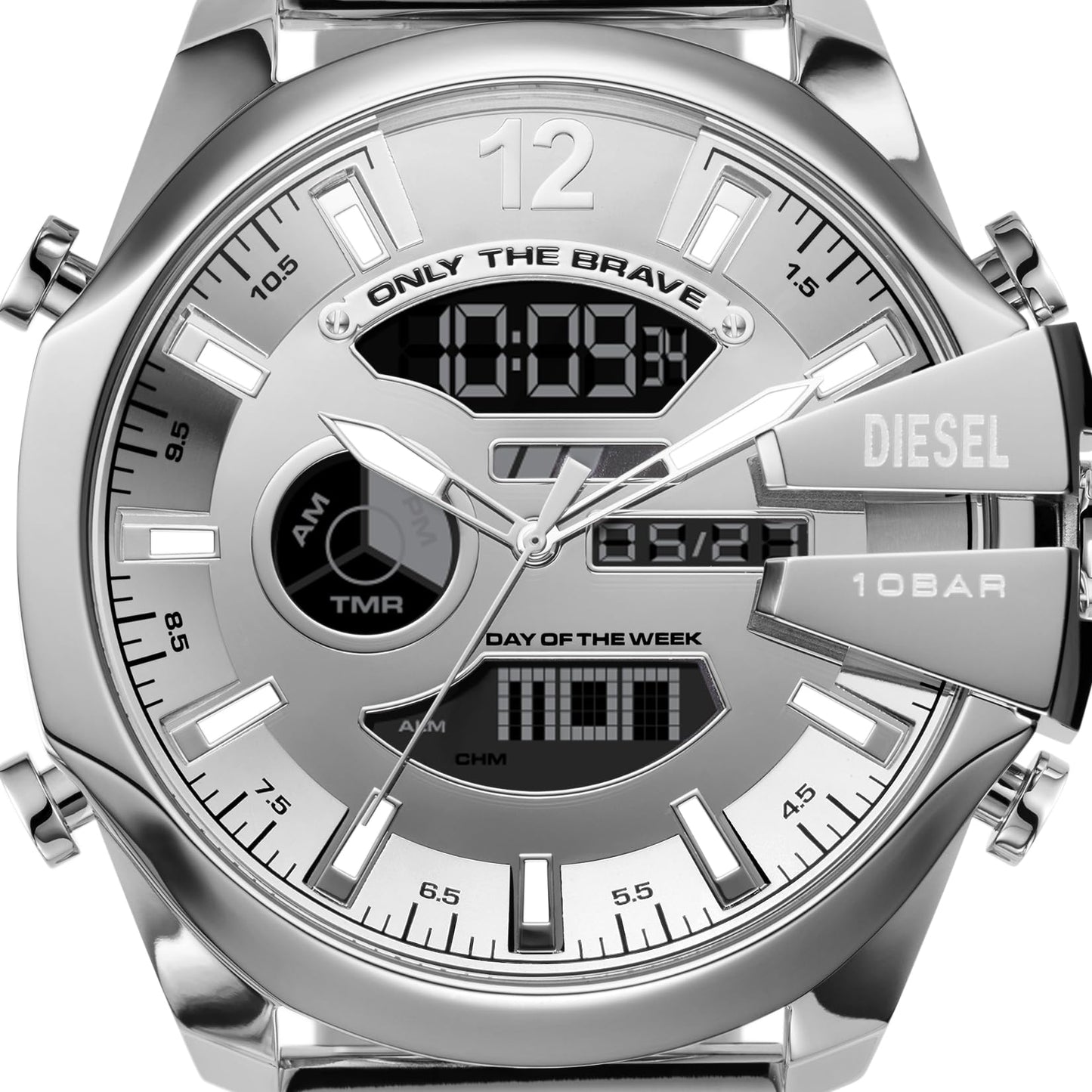 Diesel Mega Chief Stainless Steel Men's Watch with Analog or Digital Movement