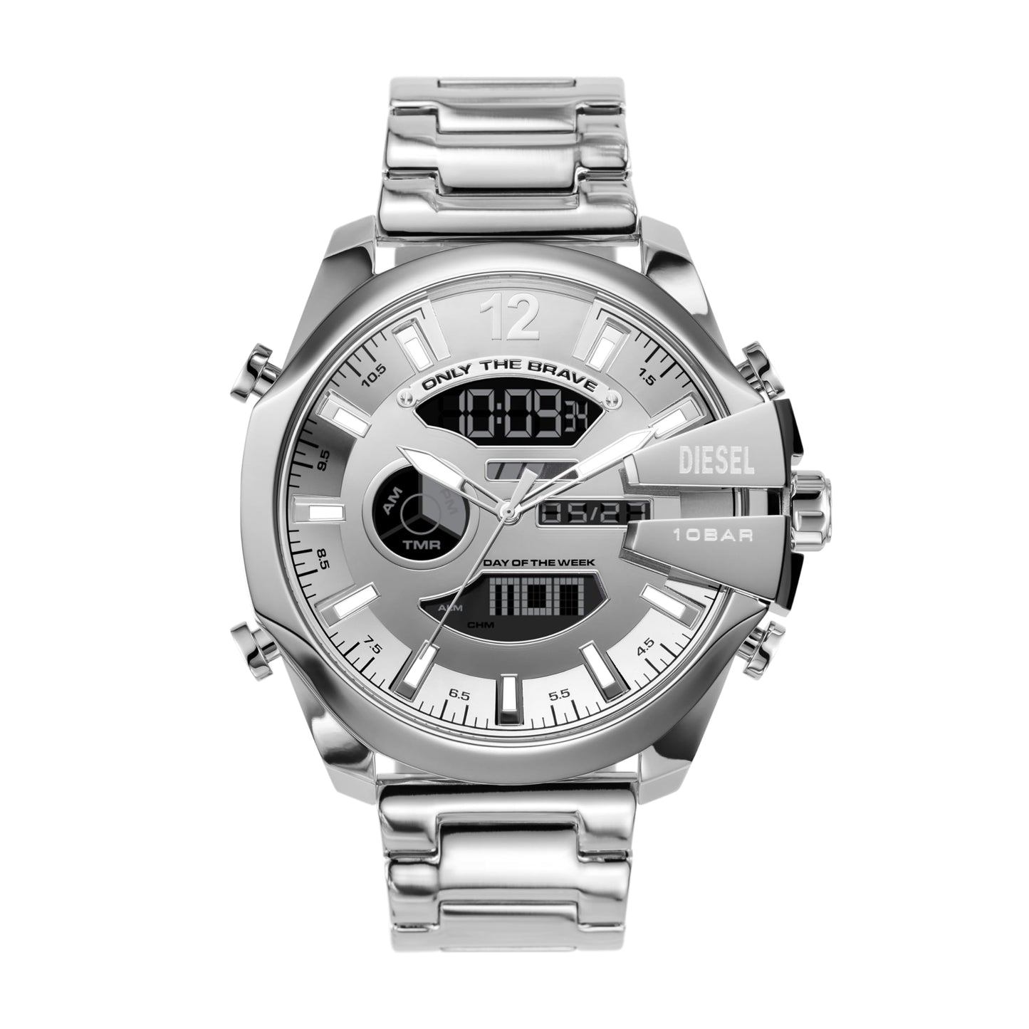 Diesel Mega Chief Stainless Steel Men's Watch with Analog or Digital Movement