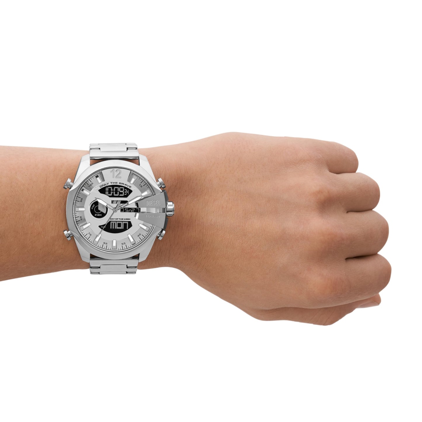 Diesel Mega Chief Stainless Steel Men's Watch with Analog or Digital Movement