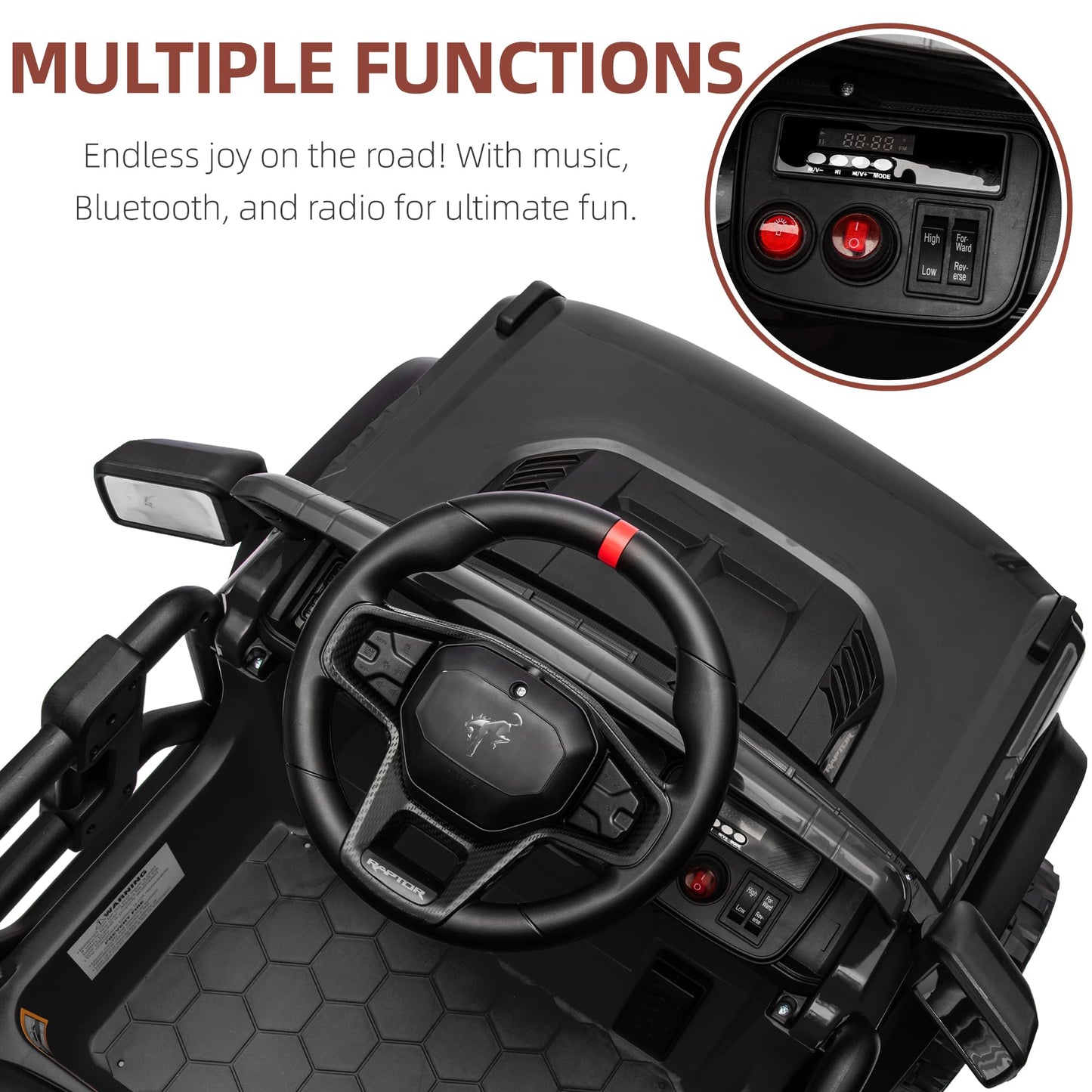 24V Ride on Toys for Big Kids, Licensed Ford Bronco Raptor Electric Car 2 Seater with Remote Control, Kids Ride on Cars w/ 2-Seater, 4.3 Mph Max Speed, Soft Start Function (24V, Black)