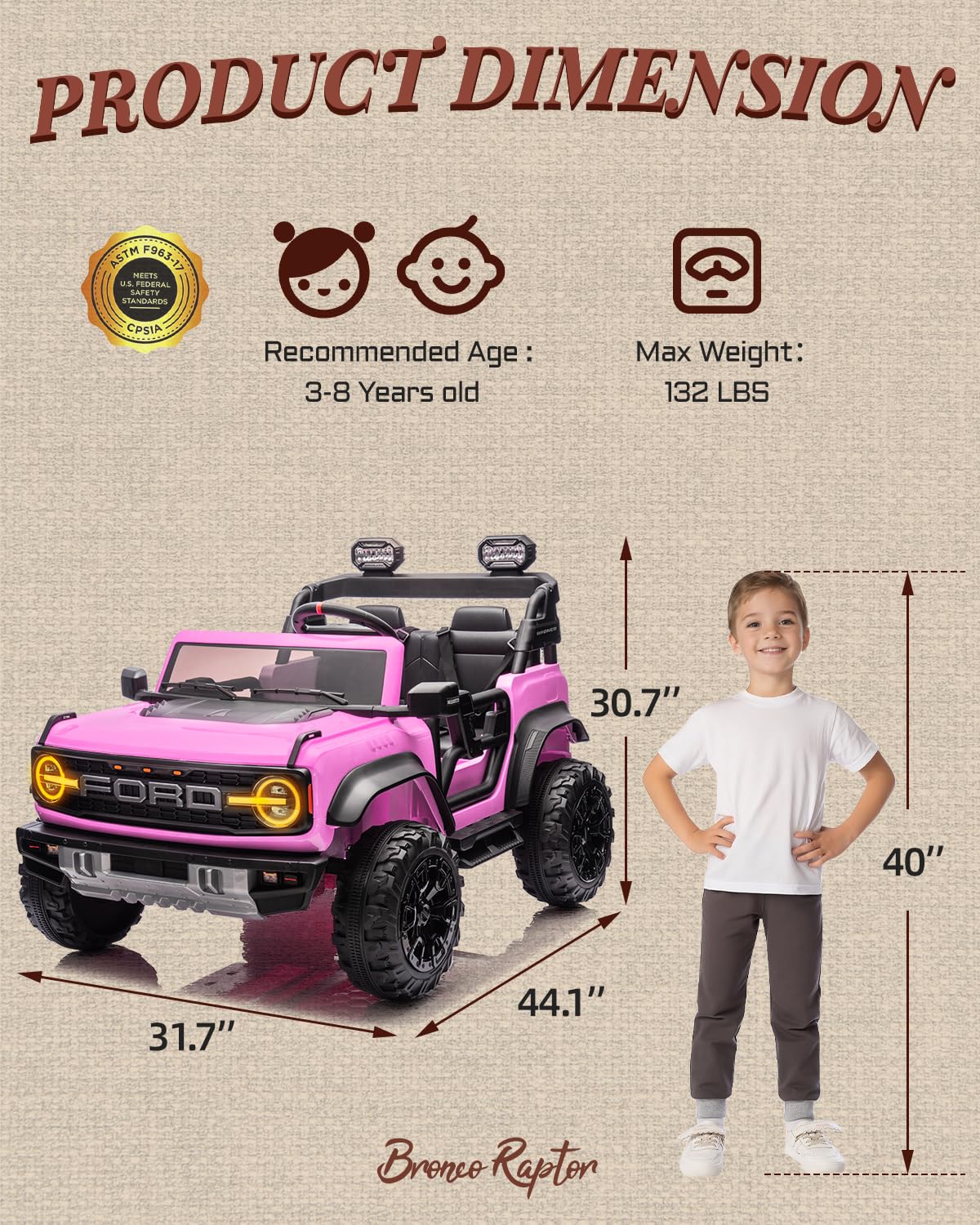 24V Ride on Toys for Big Kids, Licensed Ford Bronco Raptor Electric Car 2 Seater with Remote Control, Kids Ride on Cars w/ 2-Seater, 4.3 Mph Max Speed, Soft Start Function (24V, Black)