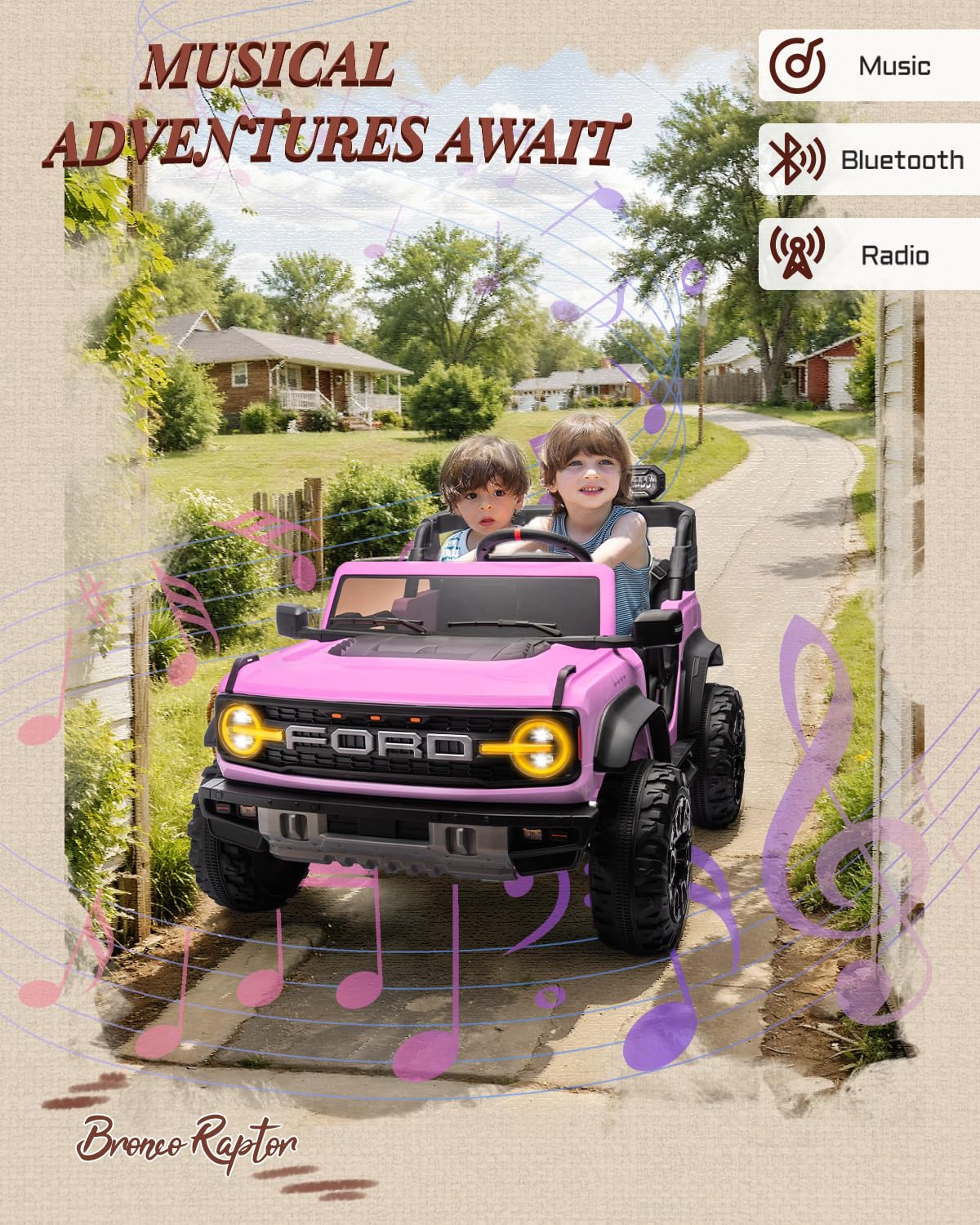 24V Ride on Toys for Big Kids, Licensed Ford Bronco Raptor Electric Car 2 Seater with Remote Control, Kids Ride on Cars w/ 2-Seater, 4.3 Mph Max Speed, Soft Start Function (24V, Black)