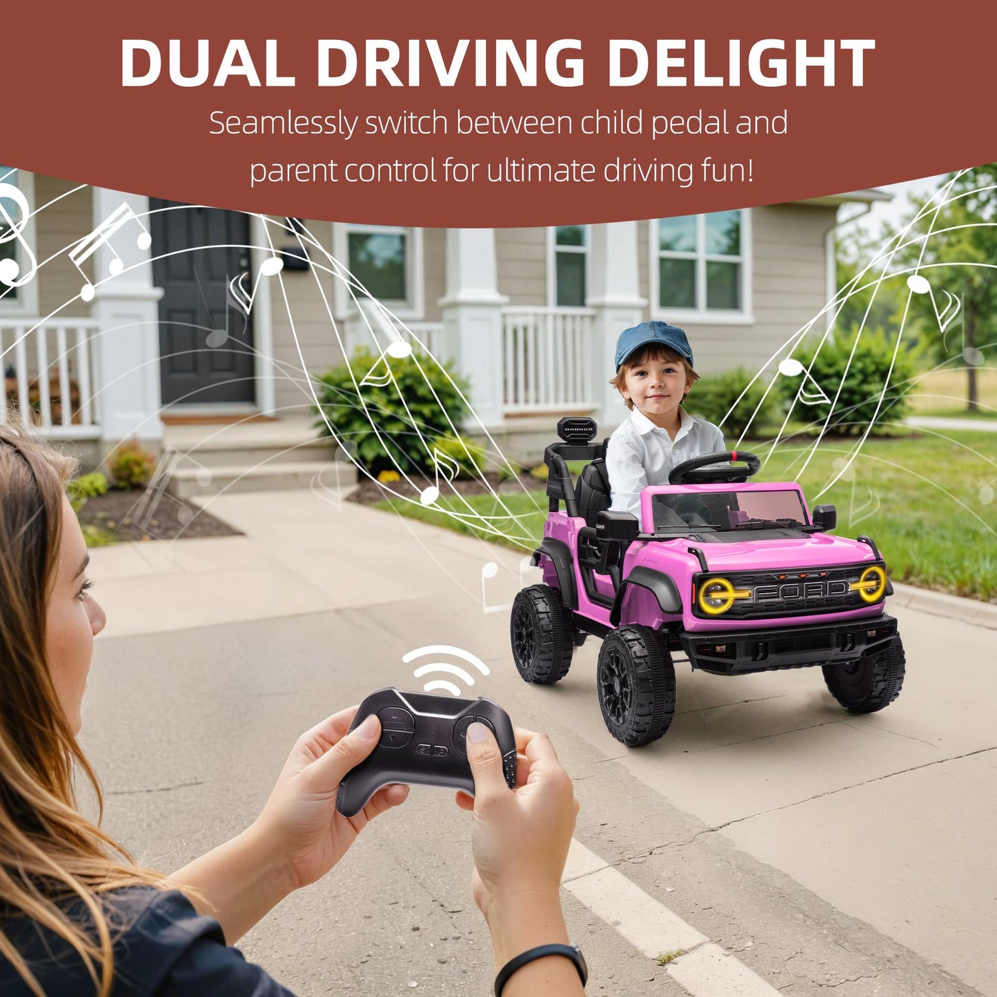 24V Ride on Toys for Big Kids, Licensed Ford Bronco Raptor Electric Car 2 Seater with Remote Control, Kids Ride on Cars w/ 2-Seater, 4.3 Mph Max Speed, Soft Start Function (24V, Black)