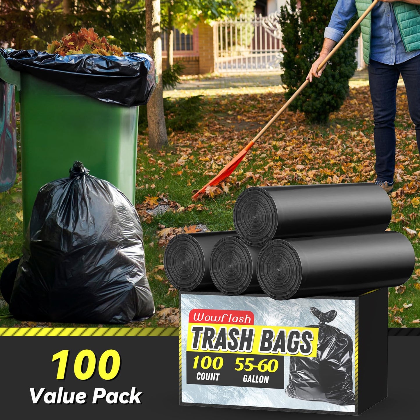 100 Count 17 Micron Extra Heavy Duty 4 Gallon Trash Bags, Sturdy & Tear-Resistant Small Trash Bags for Bathroom & Kitchen