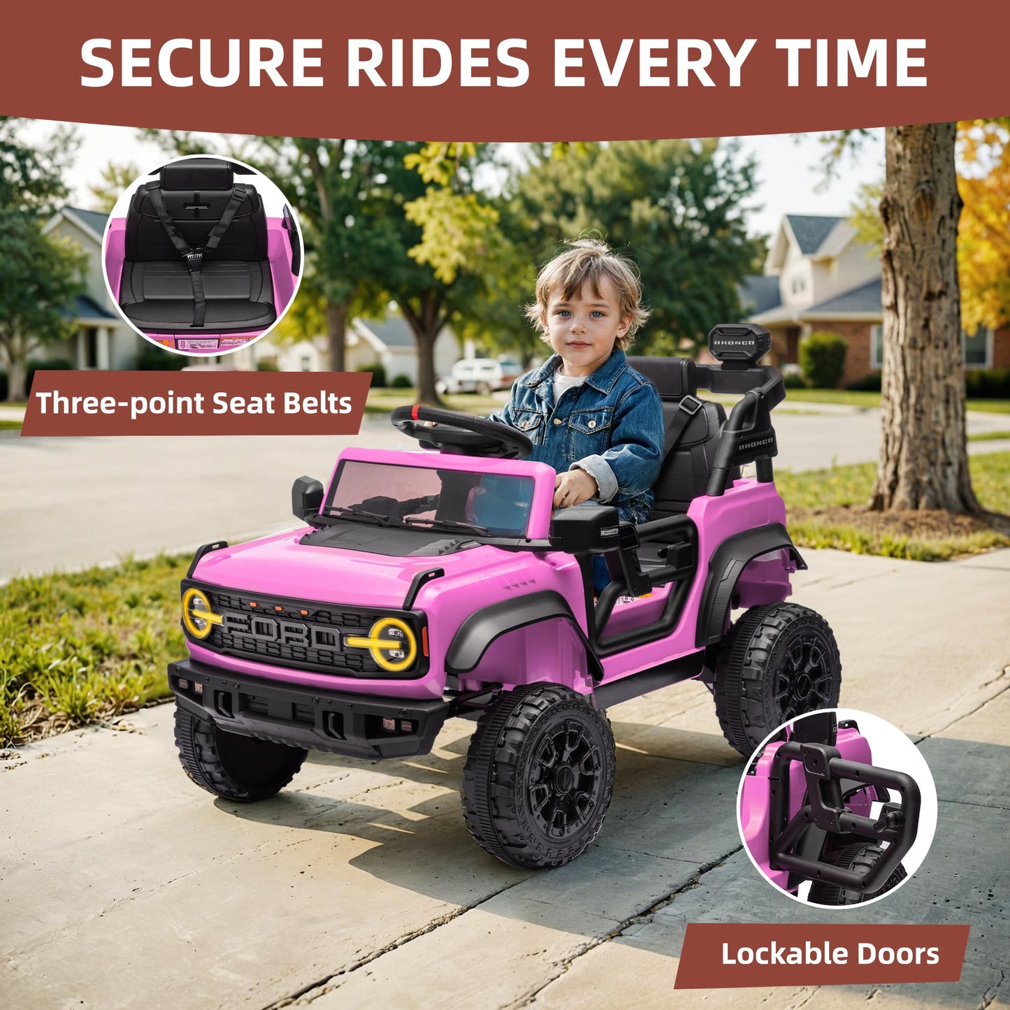 24V Ride on Toys for Big Kids, Licensed Ford Bronco Raptor Electric Car 2 Seater with Remote Control, Kids Ride on Cars w/ 2-Seater, 4.3 Mph Max Speed, Soft Start Function (24V, Black)