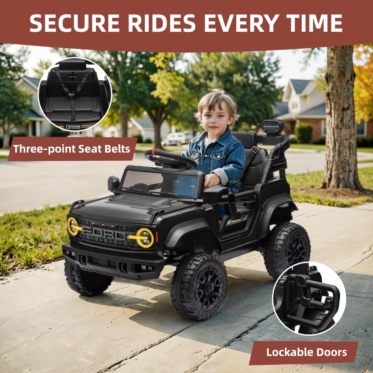 24V Ride on Toys for Big Kids, Licensed Ford Bronco Raptor Electric Car 2 Seater with Remote Control, Kids Ride on Cars w/ 2-Seater, 4.3 Mph Max Speed, Soft Start Function (24V, Black)