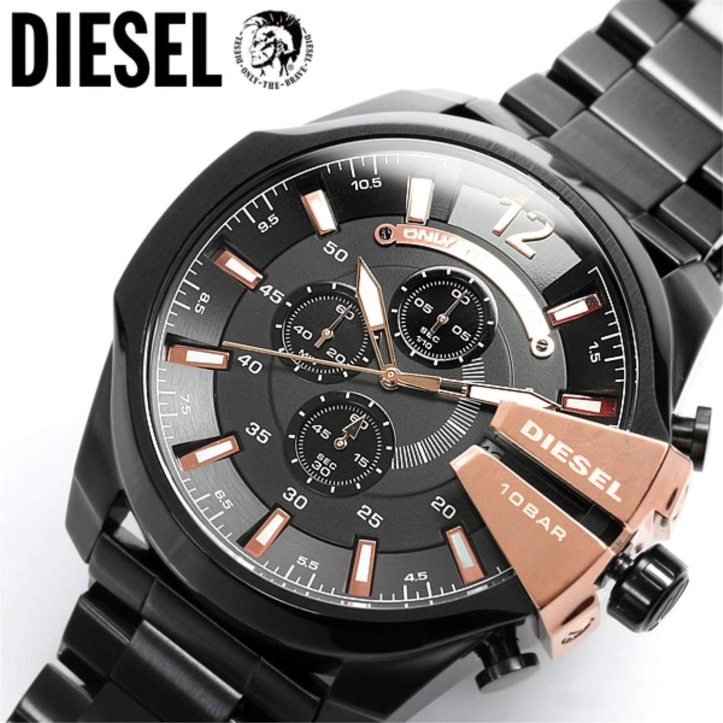 Diesel Mega Chief Stainless Steel Men's Watch with Analog or Digital Movement