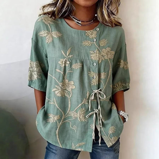 Women's Floral 3D Print Top – Loose Fit Elegant Casual S to 3XL