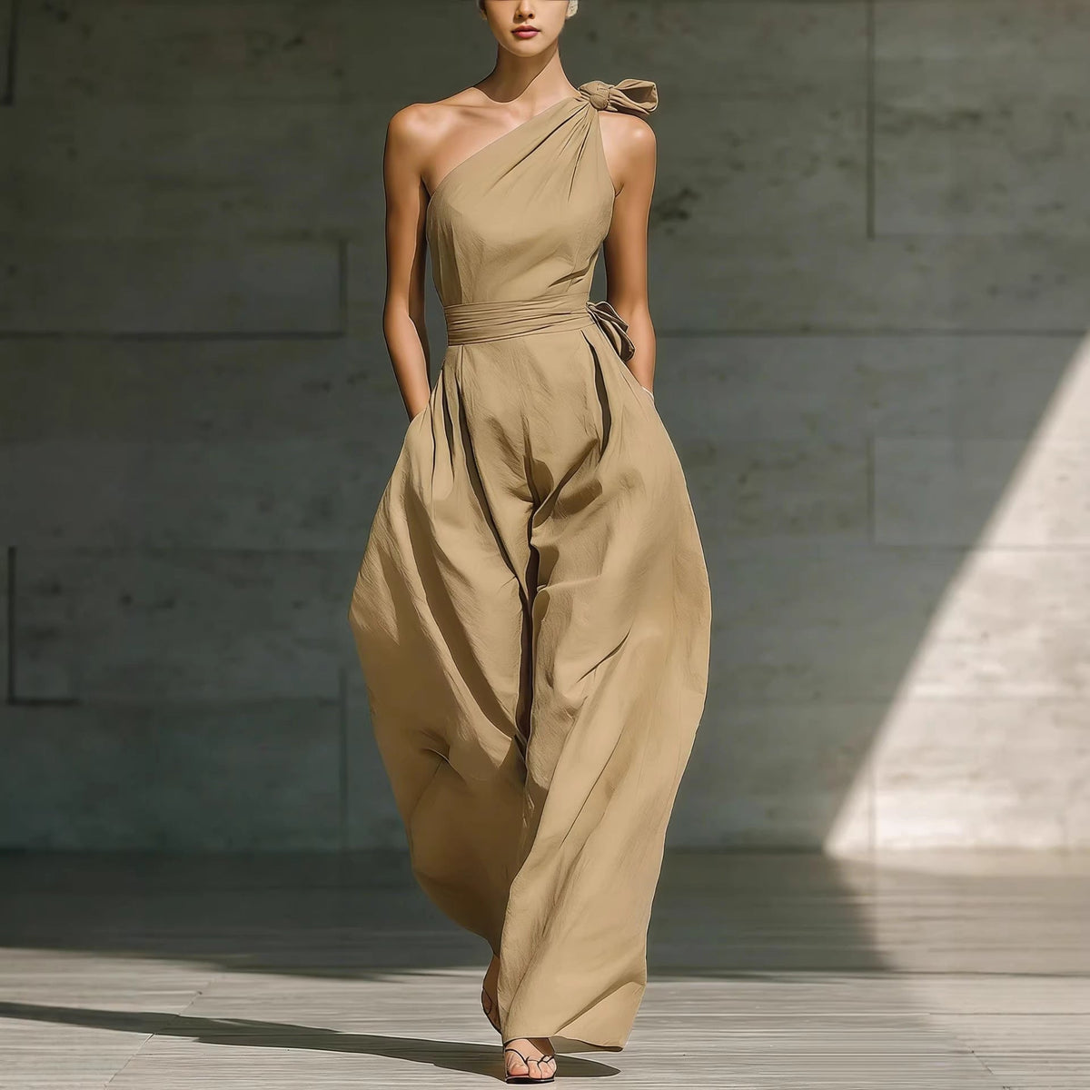 Women's Sleeveless Halter Neck Cinched Waist Slim Jumpsuit – 6 Colors S–2XL