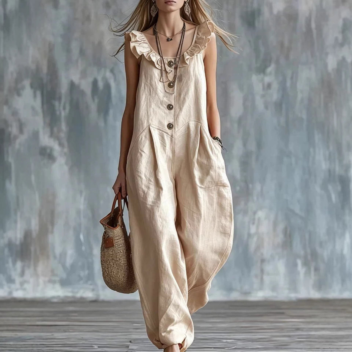 Women's Sleeveless Button-Down Tank Jumpsuit