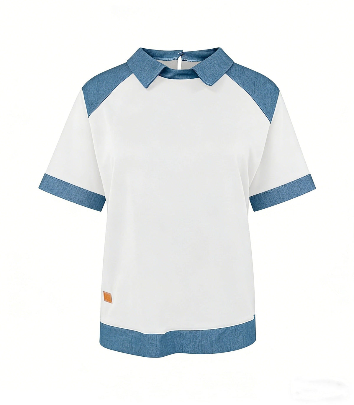 Patchwork Knitted Shirt Short-Sleeve Lapel Button-Up Shirt For Women