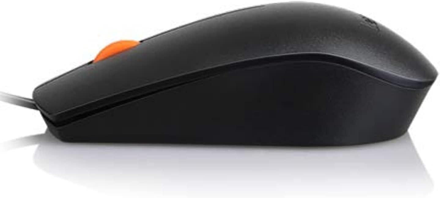 Lenovo 100 Wired USB Computer Mouse for PC, Laptop, Computer with Windows - Full-Size - Ambidextrous Design - 3 Buttons - Red Optical Sensor – Black