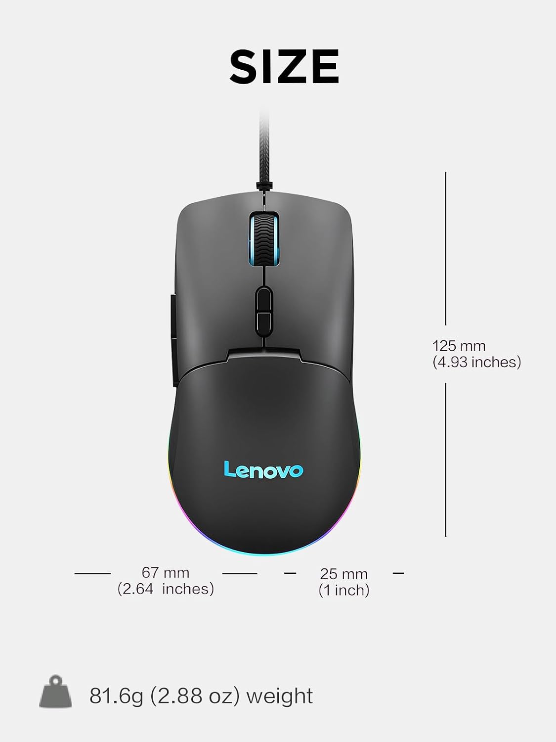 Lenovo 100 Wired USB Computer Mouse for PC, Laptop, Computer with Windows - Full-Size - Ambidextrous Design - 3 Buttons - Red Optical Sensor – Black