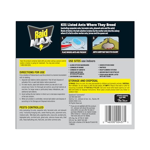 Raid Max Liquid Ant Bat; Kills Ants Where They Breed, For Indoor and Outdoor Use; 8 Bait Stations