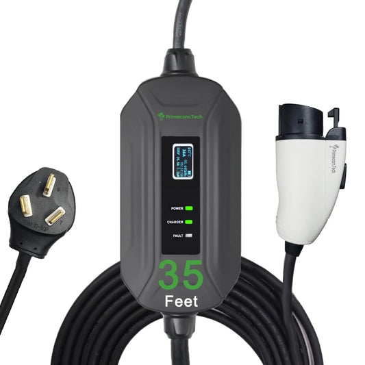 PRIMECOM Level 2 Electric Vehicle (EV) Charger (220V / 240Volt, 16Amp) Portable EVSE Smart Electric Car Charger, 30', 40', and 50 Feet Lengths (30 Feet, 14-30P)
