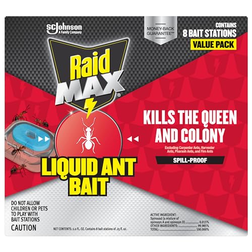 Raid Max Liquid Ant Bat; Kills Ants Where They Breed, For Indoor and Outdoor Use; 8 Bait Stations