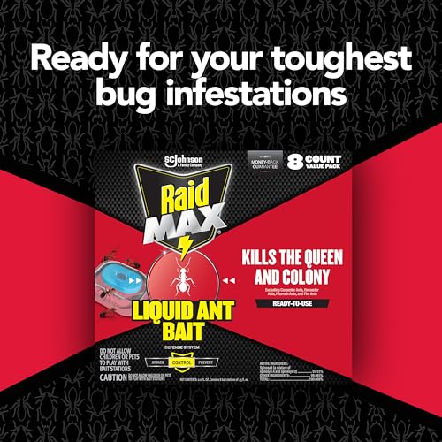 Raid Max Liquid Ant Bat; Kills Ants Where They Breed, For Indoor and Outdoor Use; 8 Bait Stations