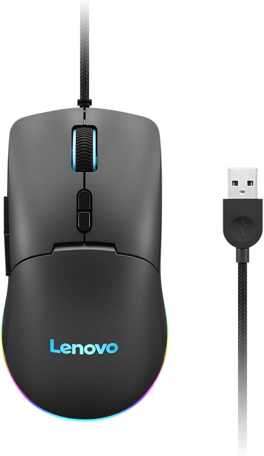 Lenovo 100 Wired USB Computer Mouse for PC, Laptop, Computer with Windows - Full-Size - Ambidextrous Design - 3 Buttons - Red Optical Sensor – Black