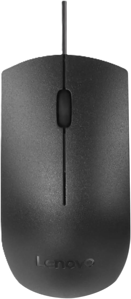 Lenovo 100 Wired USB Computer Mouse for PC, Laptop, Computer with Windows - Full-Size - Ambidextrous Design - 3 Buttons - Red Optical Sensor – Black