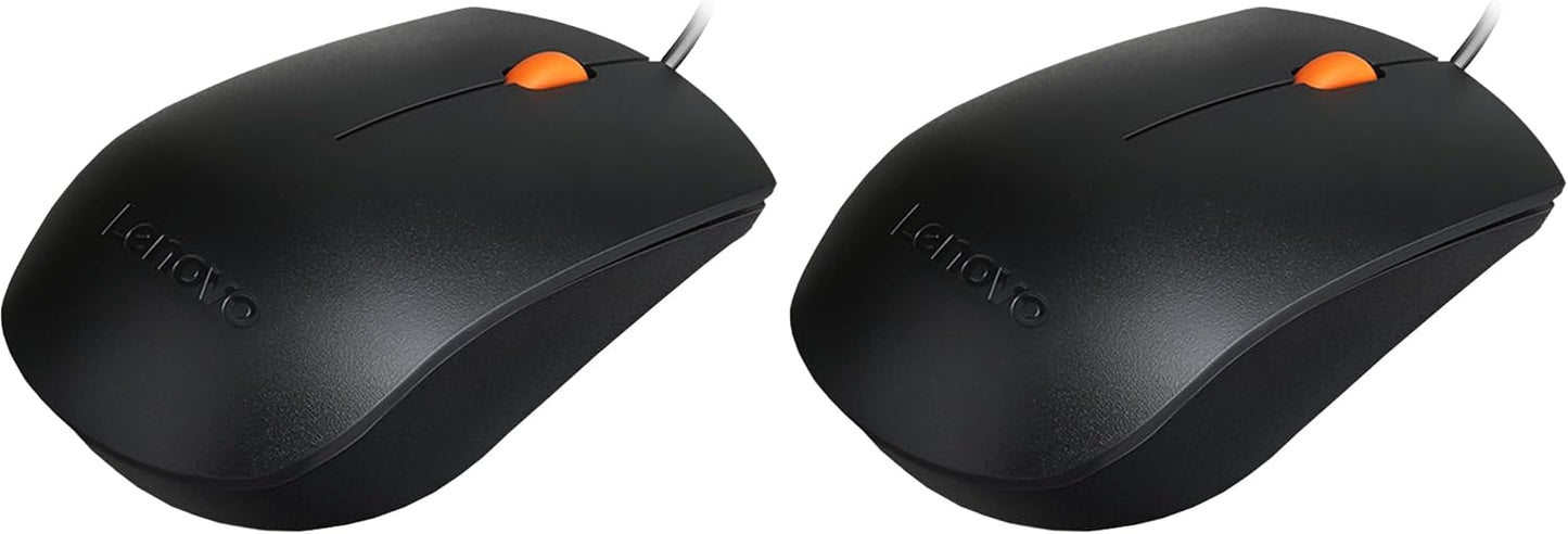 Lenovo 100 Wired USB Computer Mouse for PC, Laptop, Computer with Windows - Full-Size - Ambidextrous Design - 3 Buttons - Red Optical Sensor – Black