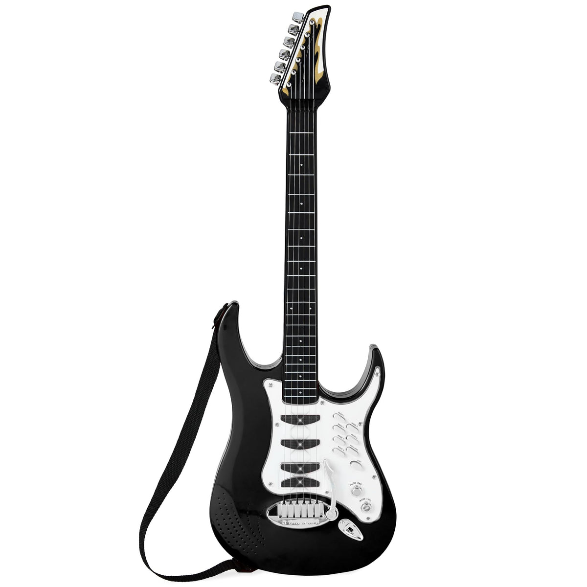 Best Choice Products Kids Electric Guitar Set with Microphone & Amp, Interactive Musical Toy for Boys & Girls, Lights & Sounds, Demo Songs, AUX Input, DIY Stickers - Blue