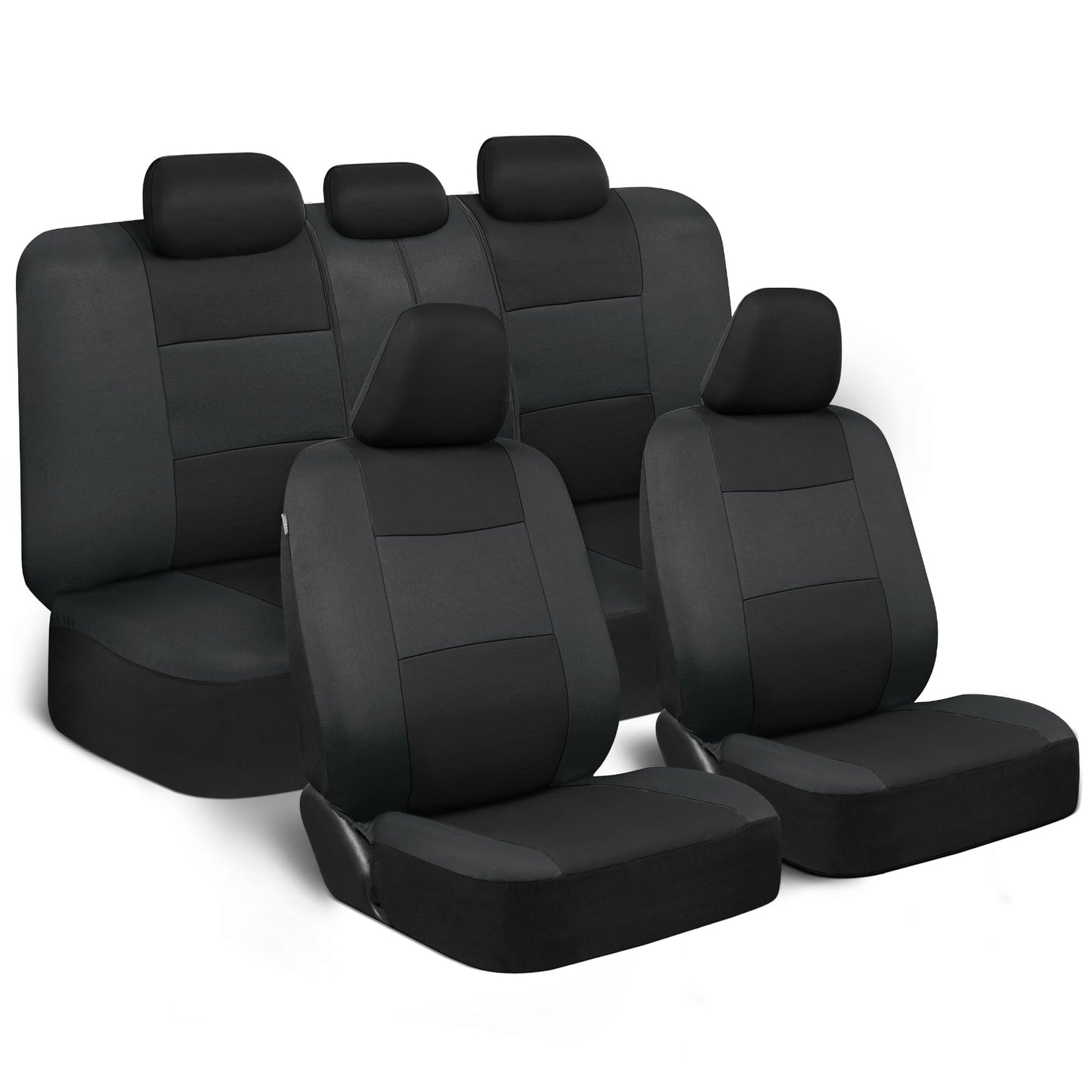 BDK PolyPro Car Seat Covers Full Set in Charcoal on Black – Front and Rear Split Bench for Cars, Easy to Install Cover Set, Accessories Auto Trucks Van SUV
