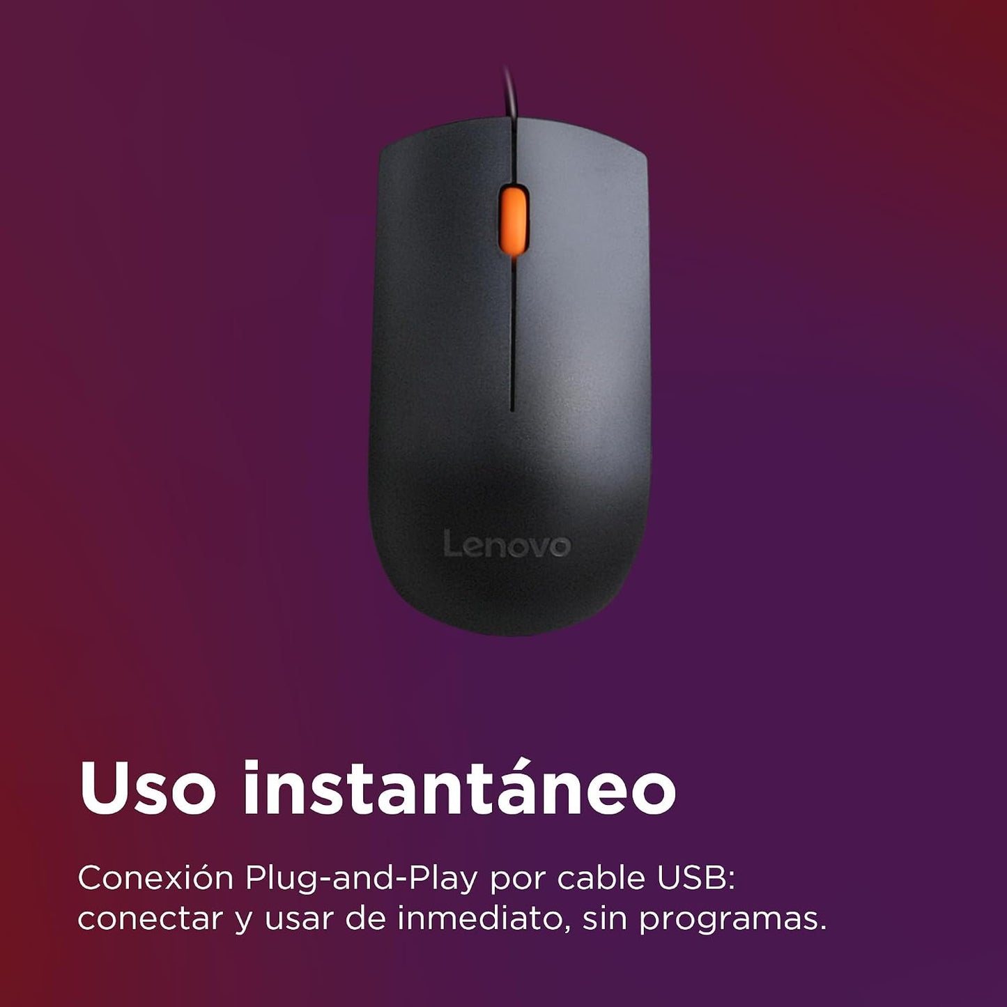 Lenovo 100 Wired USB Computer Mouse for PC, Laptop, Computer with Windows - Full-Size - Ambidextrous Design - 3 Buttons - Red Optical Sensor – Black