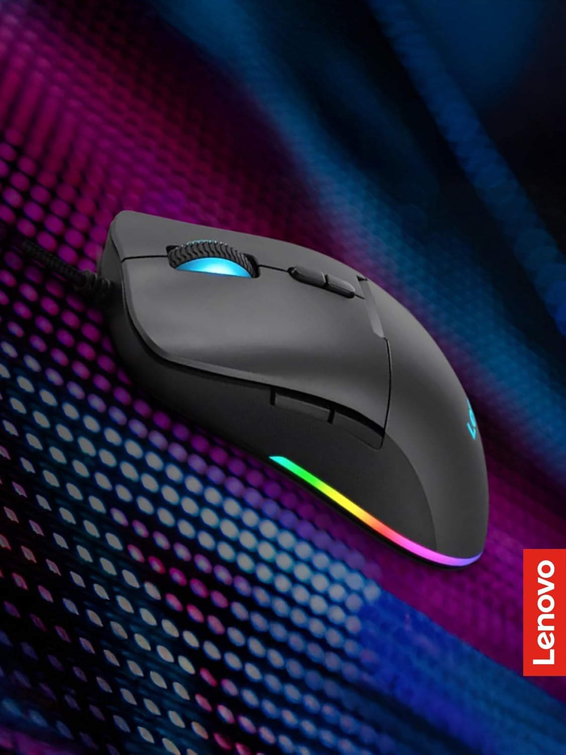 Lenovo 100 Wired USB Computer Mouse for PC, Laptop, Computer with Windows - Full-Size - Ambidextrous Design - 3 Buttons - Red Optical Sensor – Black