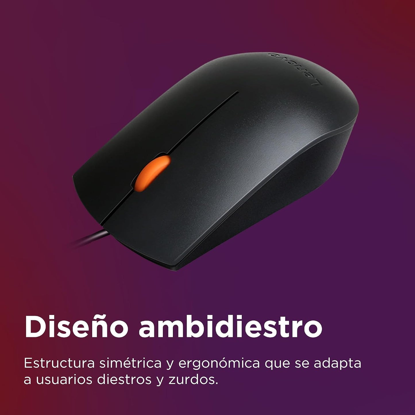 Lenovo 100 Wired USB Computer Mouse for PC, Laptop, Computer with Windows - Full-Size - Ambidextrous Design - 3 Buttons - Red Optical Sensor – Black