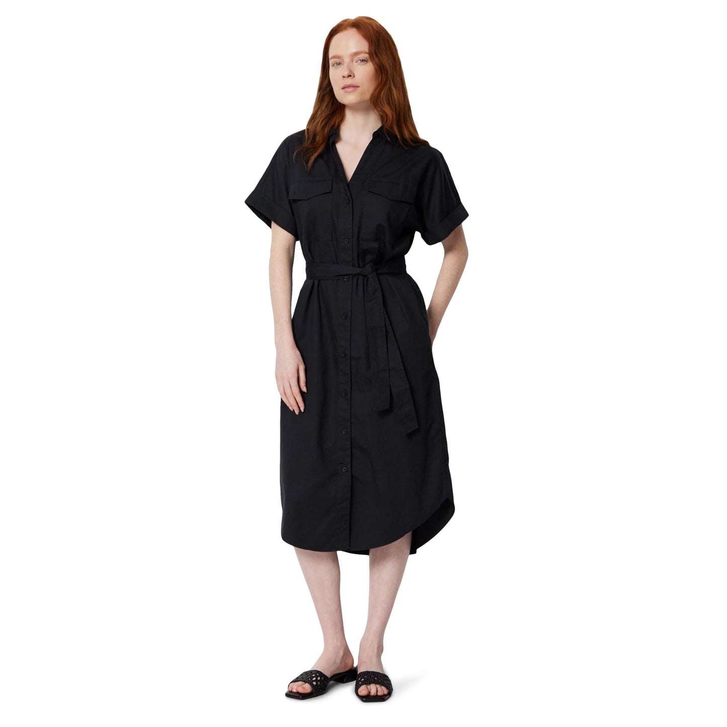 Amazon Essentials Women's Relaxed-Fit Short Sleeve Button-Down Dress with Belt