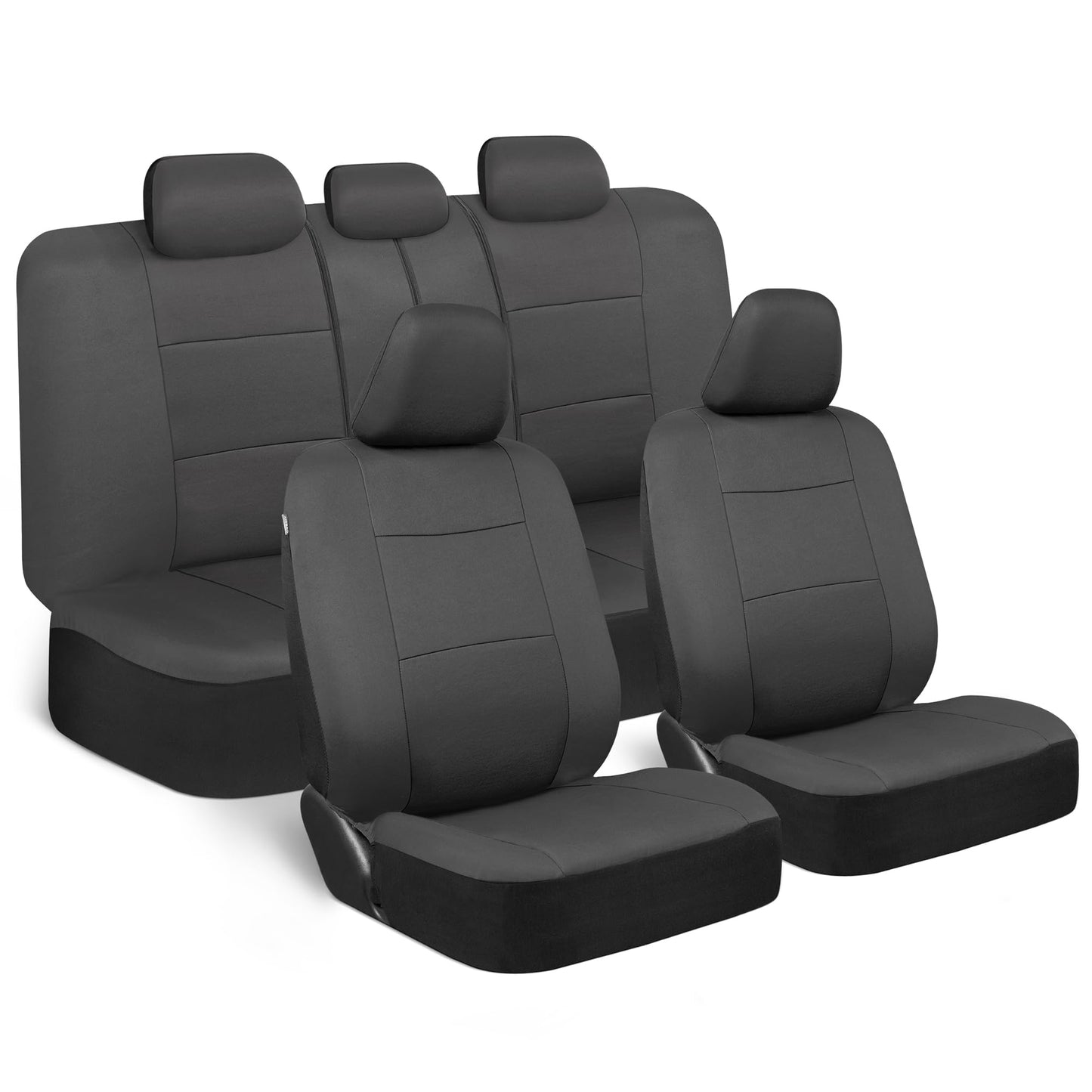 BDK PolyPro Car Seat Covers Full Set in Charcoal on Black – Front and Rear Split Bench for Cars, Easy to Install Cover Set, Accessories Auto Trucks Van SUV