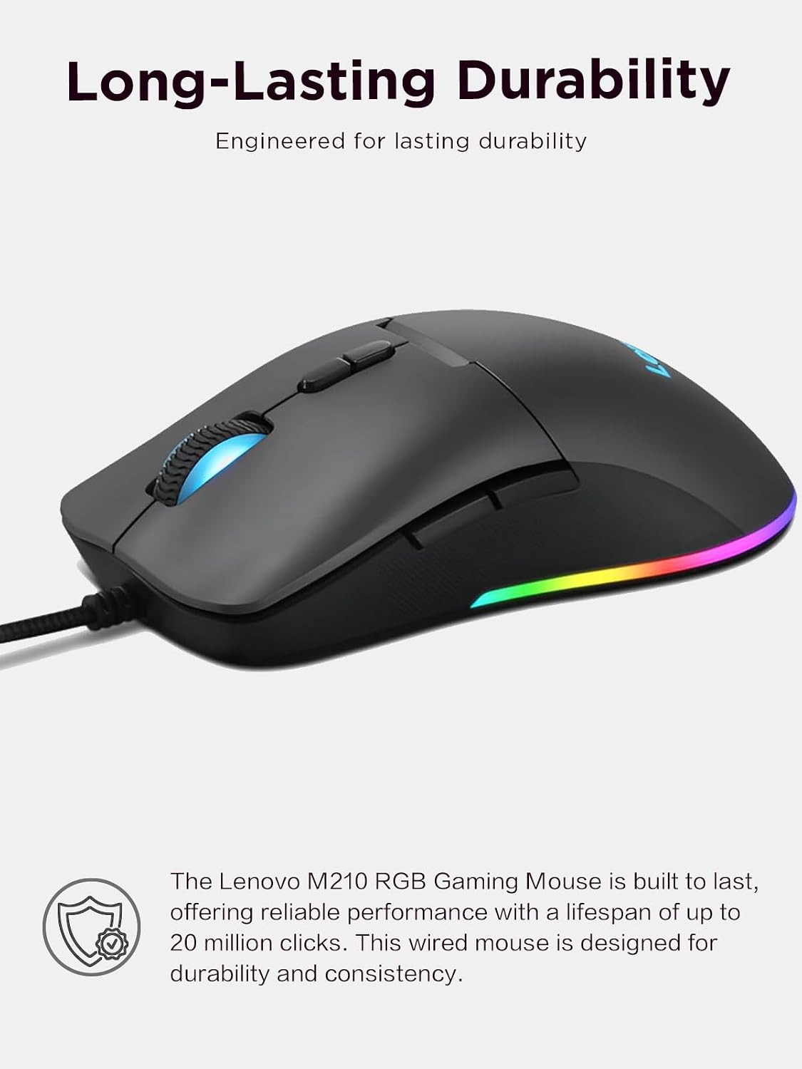 Lenovo 100 Wired USB Computer Mouse for PC, Laptop, Computer with Windows - Full-Size - Ambidextrous Design - 3 Buttons - Red Optical Sensor – Black