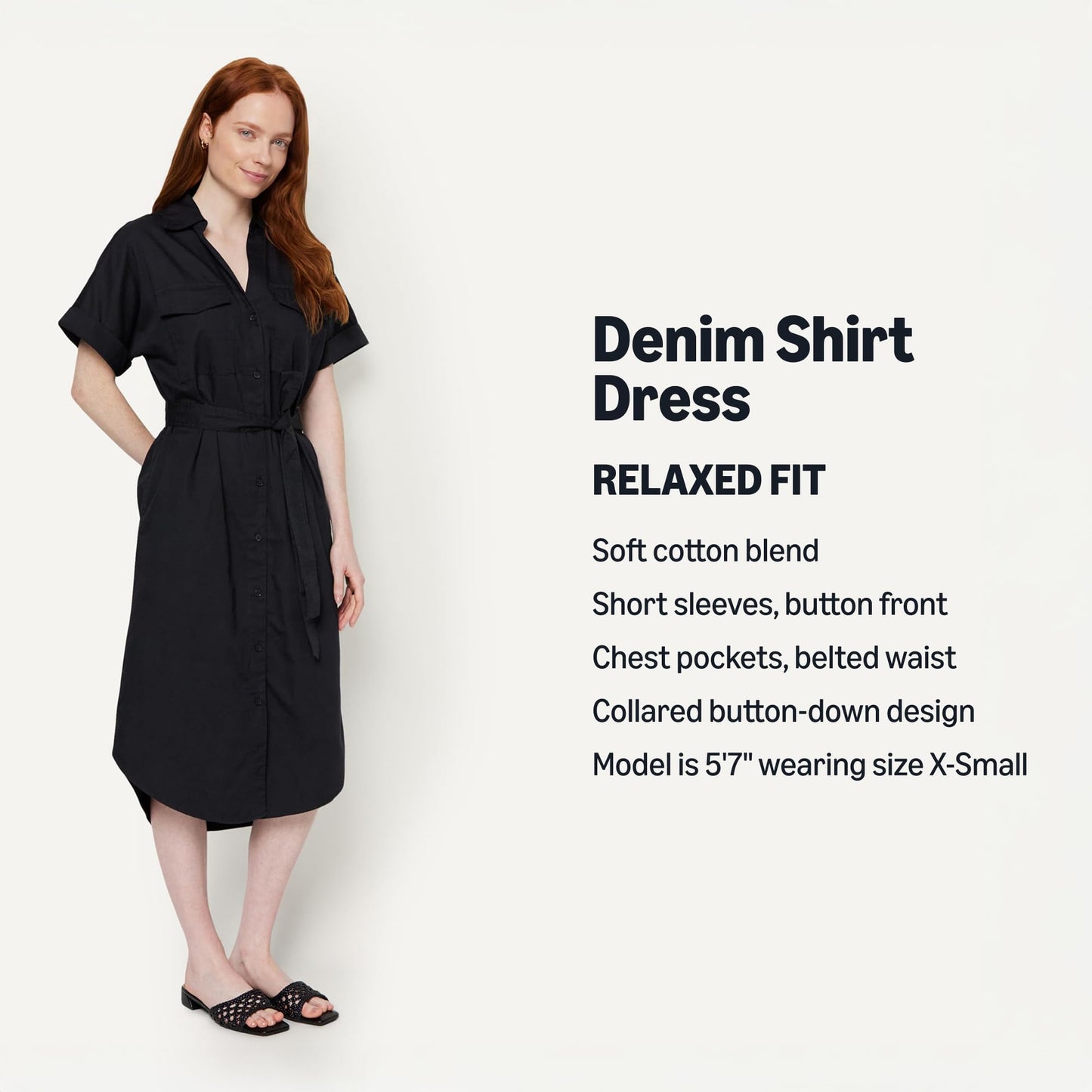 Amazon Essentials Women's Relaxed-Fit Short Sleeve Button-Down Dress with Belt