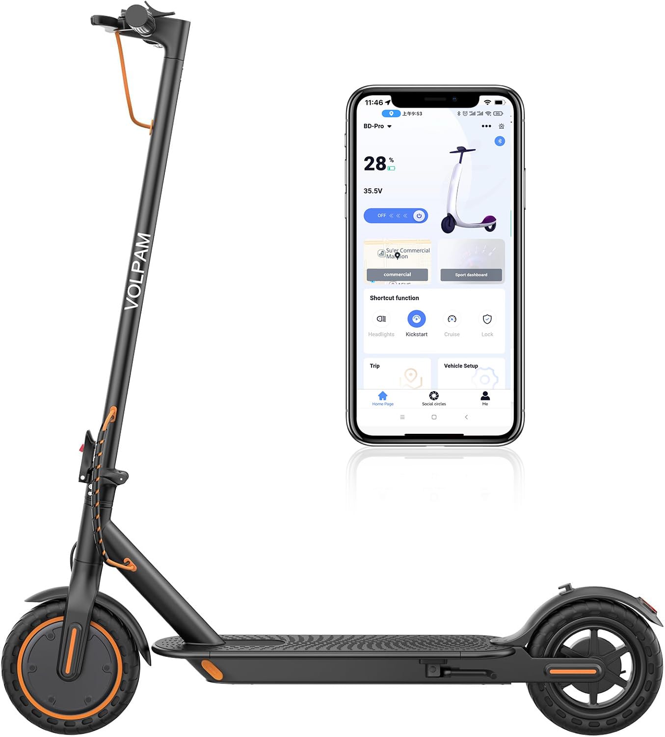 VOLPAM Electric Scooter, 350W/500W Powerful Motor, 8.5"/10" Solid Tires, 19/22Mph, 28/21/12 Miles Range,Dual Braking