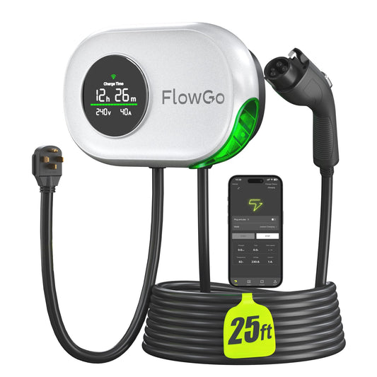 Level 2 Charger for Tesla 50A Smart Home Charger NACS 240V Tesla Charger 50 Apms Large Motion-Activate Display Screen One-Piece Housing Metal Case 25 FT Cable NEMA 14-50 Plug