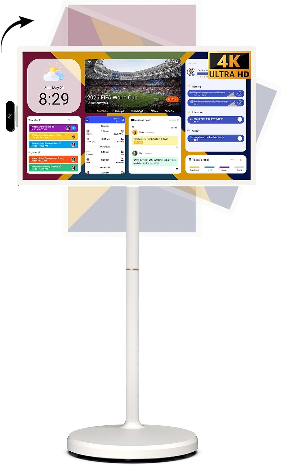 ApoloSign 32 Inch 4K UHD Smart Portable TV on Wheels, Android 16 EDLA Certified, 256GB Storage, Built-in 15000mAh Battery, Voice Remote, Touch Screen TV with Rolling Stand for Home, Office - Gen2