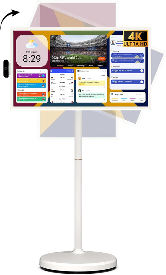 ApoloSign 32 Inch 4K UHD Smart Portable TV on Wheels, Android 16 EDLA Certified, 256GB Storage, Built-in 15000mAh Battery, Voice Remote, Touch Screen TV with Rolling Stand for Home, Office - Gen2