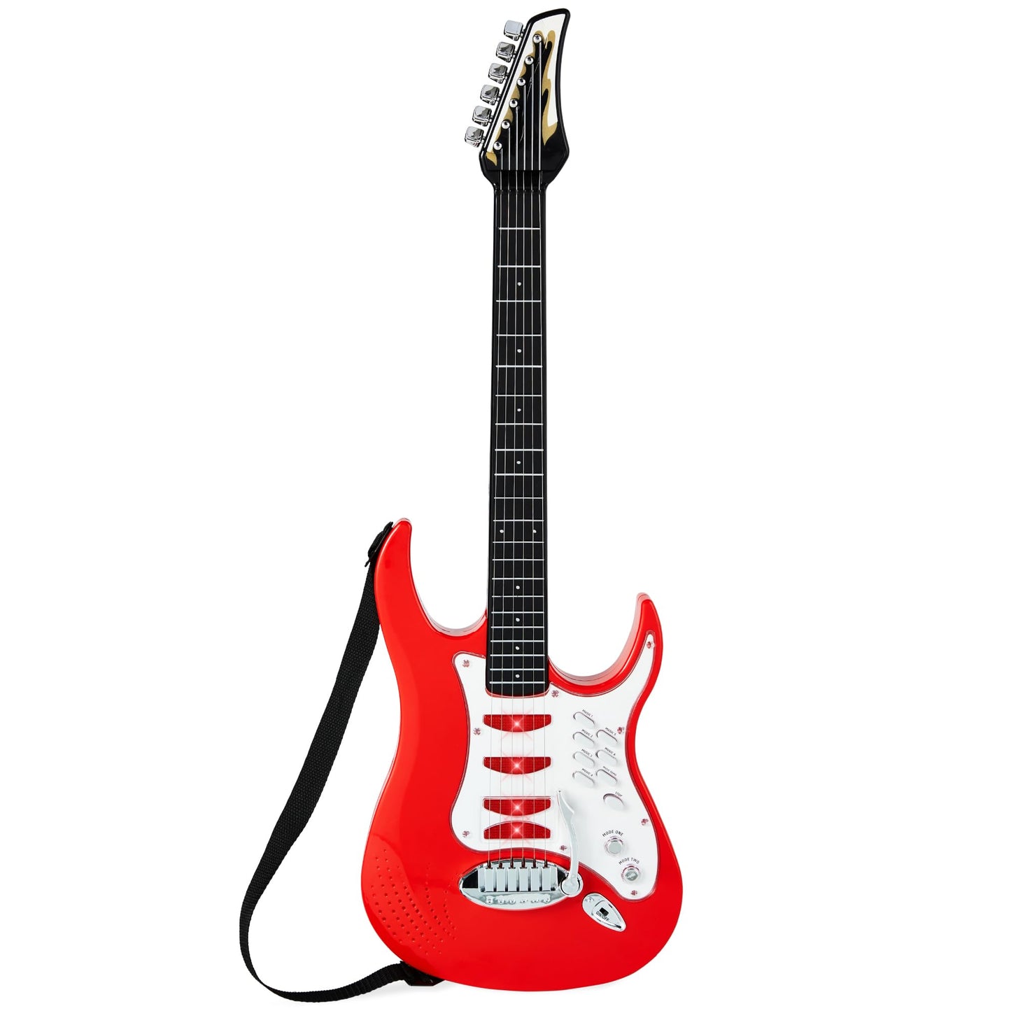 Best Choice Products Kids Electric Guitar Set with Microphone & Amp, Interactive Musical Toy for Boys & Girls, Lights & Sounds, Demo Songs, AUX Input, DIY Stickers - Blue