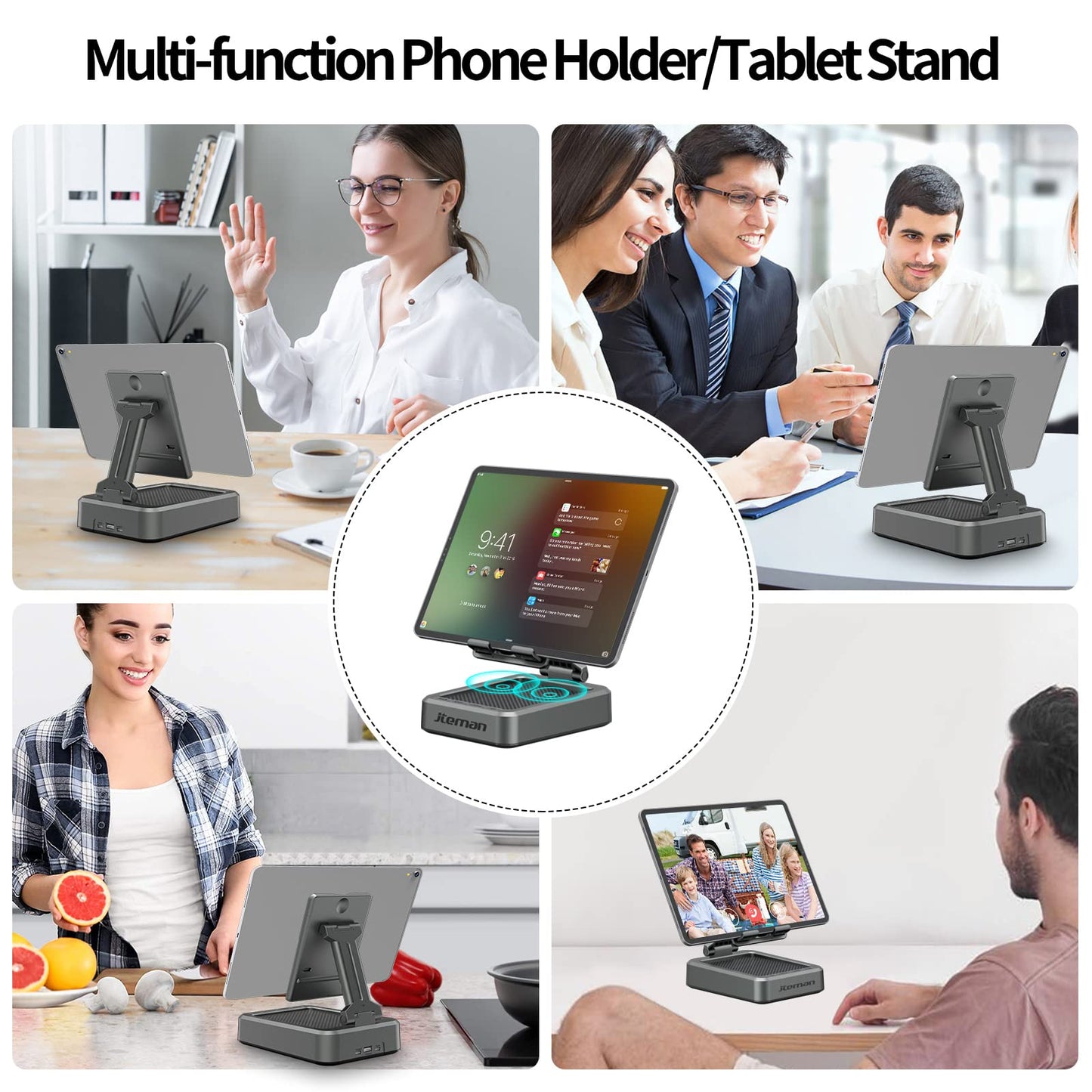 Cell Phone Stand with Wireless Bluetooth Speaker and Anti-Slip Base HD Surround Sound Perfect for Home and Outdoors with Bluetooth Speaker for Desk Compatible with iPhone/ipad/Samsung Galaxy