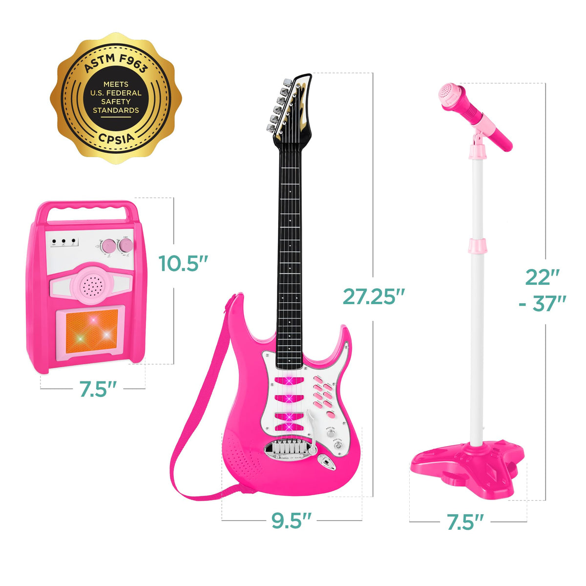 Best Choice Products Kids Electric Guitar Set with Microphone & Amp, Interactive Musical Toy for Boys & Girls, Lights & Sounds, Demo Songs, AUX Input, DIY Stickers - Blue