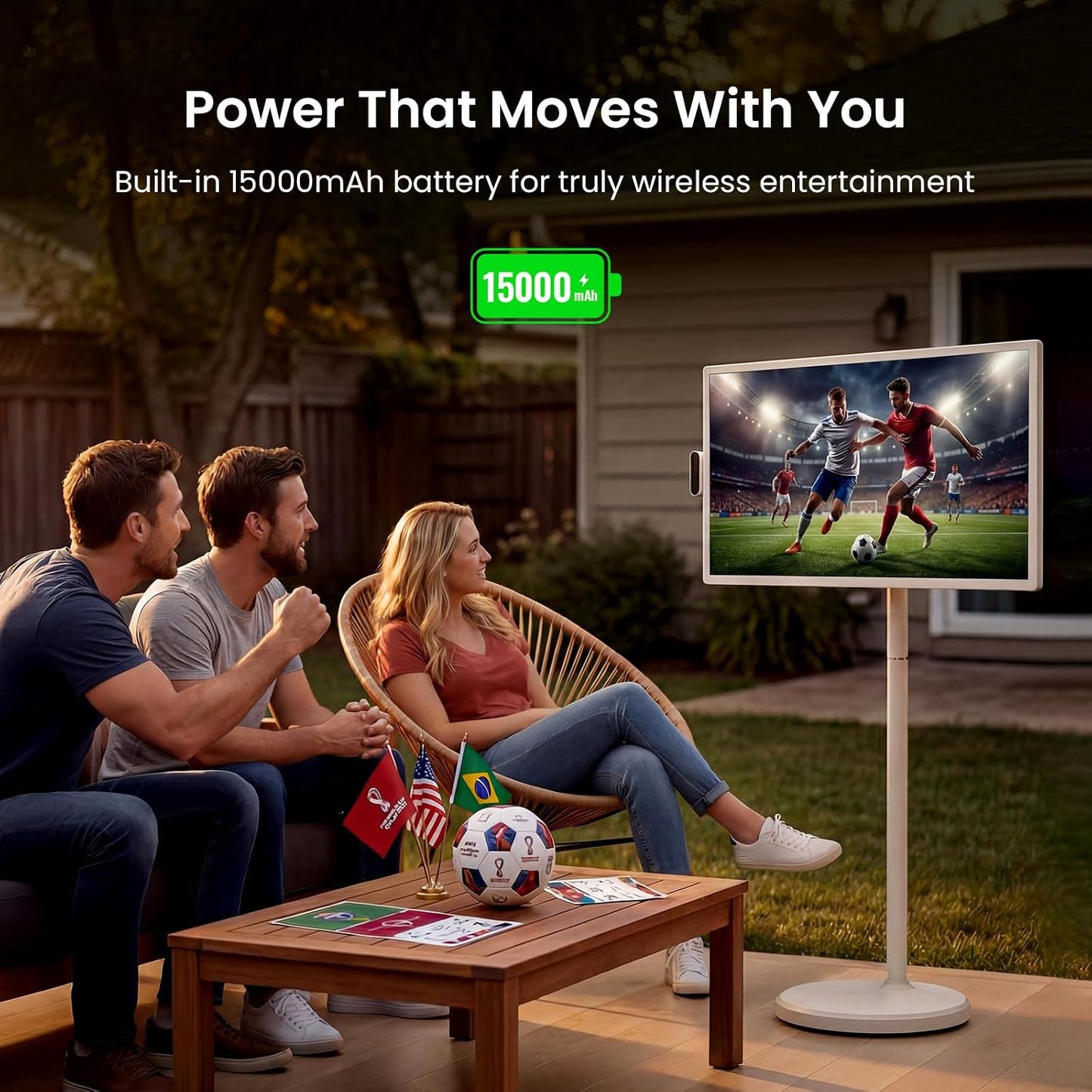 ApoloSign 32 Inch 4K UHD Smart Portable TV on Wheels, Android 16 EDLA Certified, 256GB Storage, Built-in 15000mAh Battery, Voice Remote, Touch Screen TV with Rolling Stand for Home, Office - Gen2