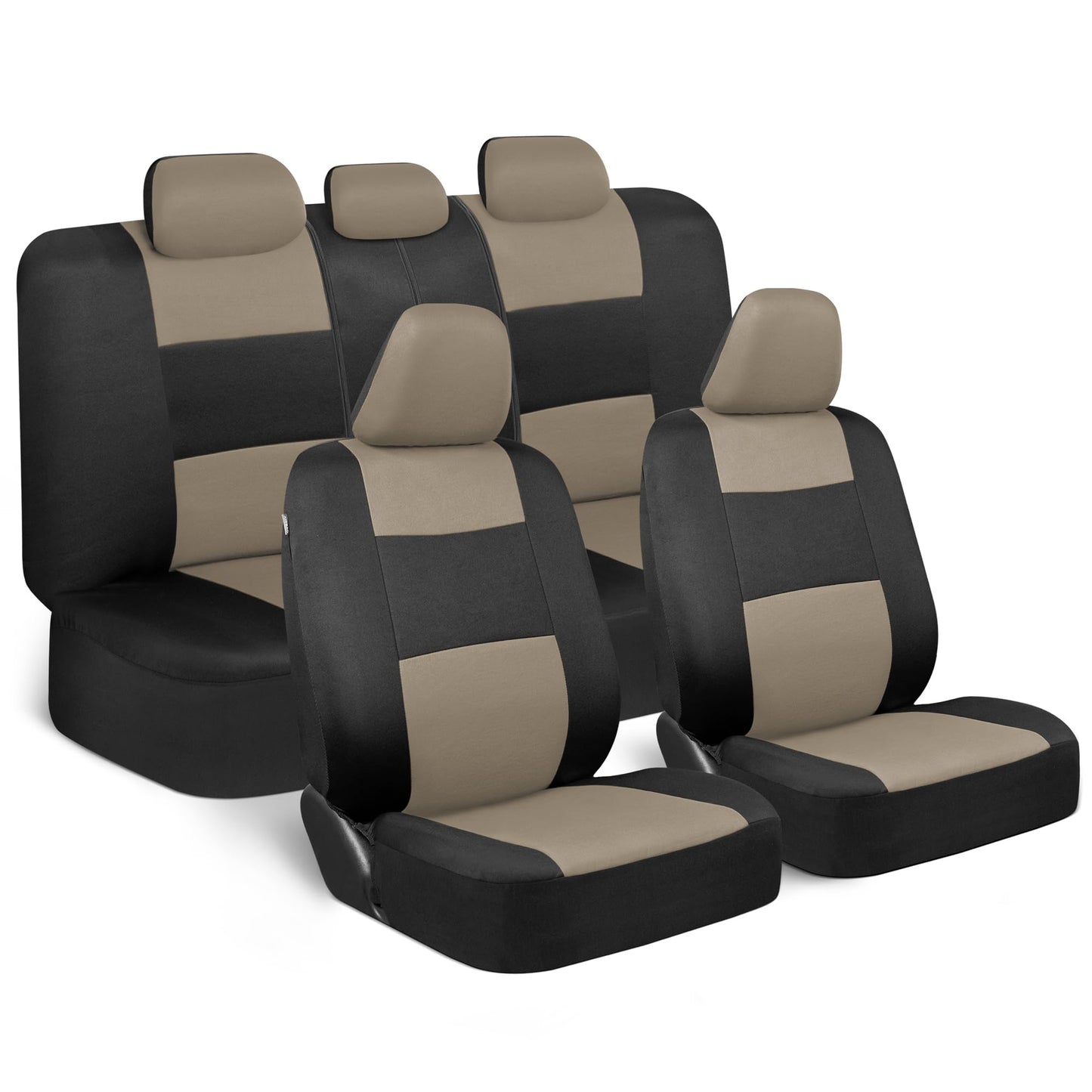 BDK PolyPro Car Seat Covers Full Set in Charcoal on Black – Front and Rear Split Bench for Cars, Easy to Install Cover Set, Accessories Auto Trucks Van SUV