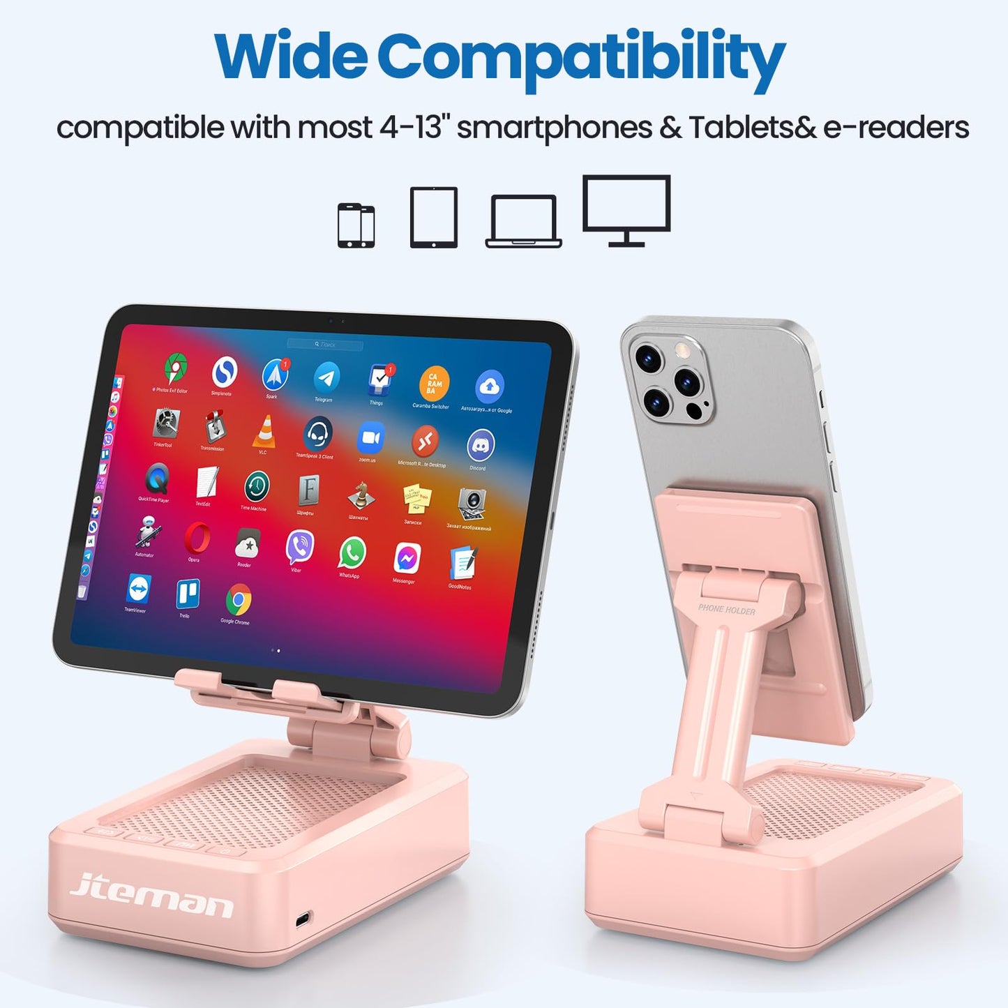 Cell Phone Stand with Wireless Bluetooth Speaker and Anti-Slip Base HD Surround Sound Perfect for Home and Outdoors with Bluetooth Speaker for Desk Compatible with iPhone/ipad/Samsung Galaxy