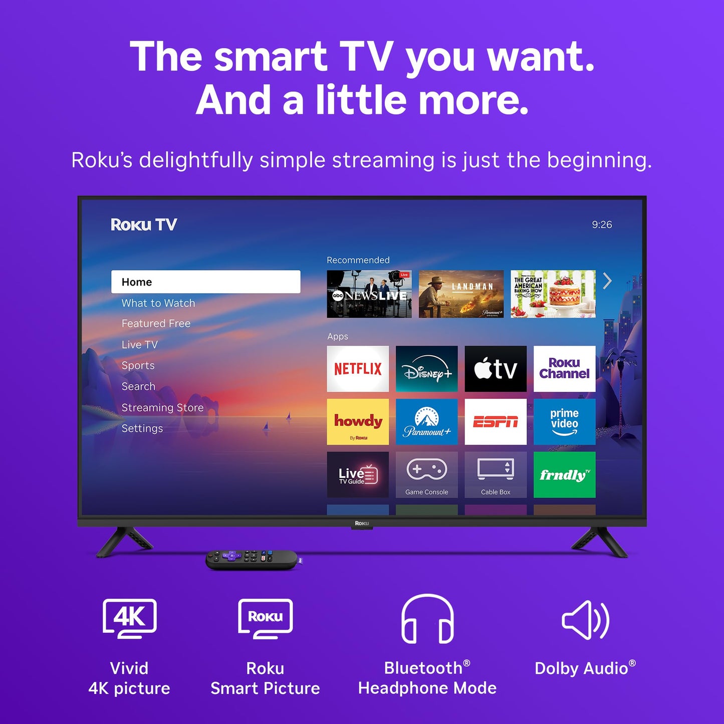 Roku Smart TV 2026 – 55-Inch Select Series, 4K QLED TV – Roku TV with Voice Remote – Flat Screen QLED Television with Wi-Fi for Streaming Live Local News, Sports, & Movies – Bluetooth Headphone Mode
